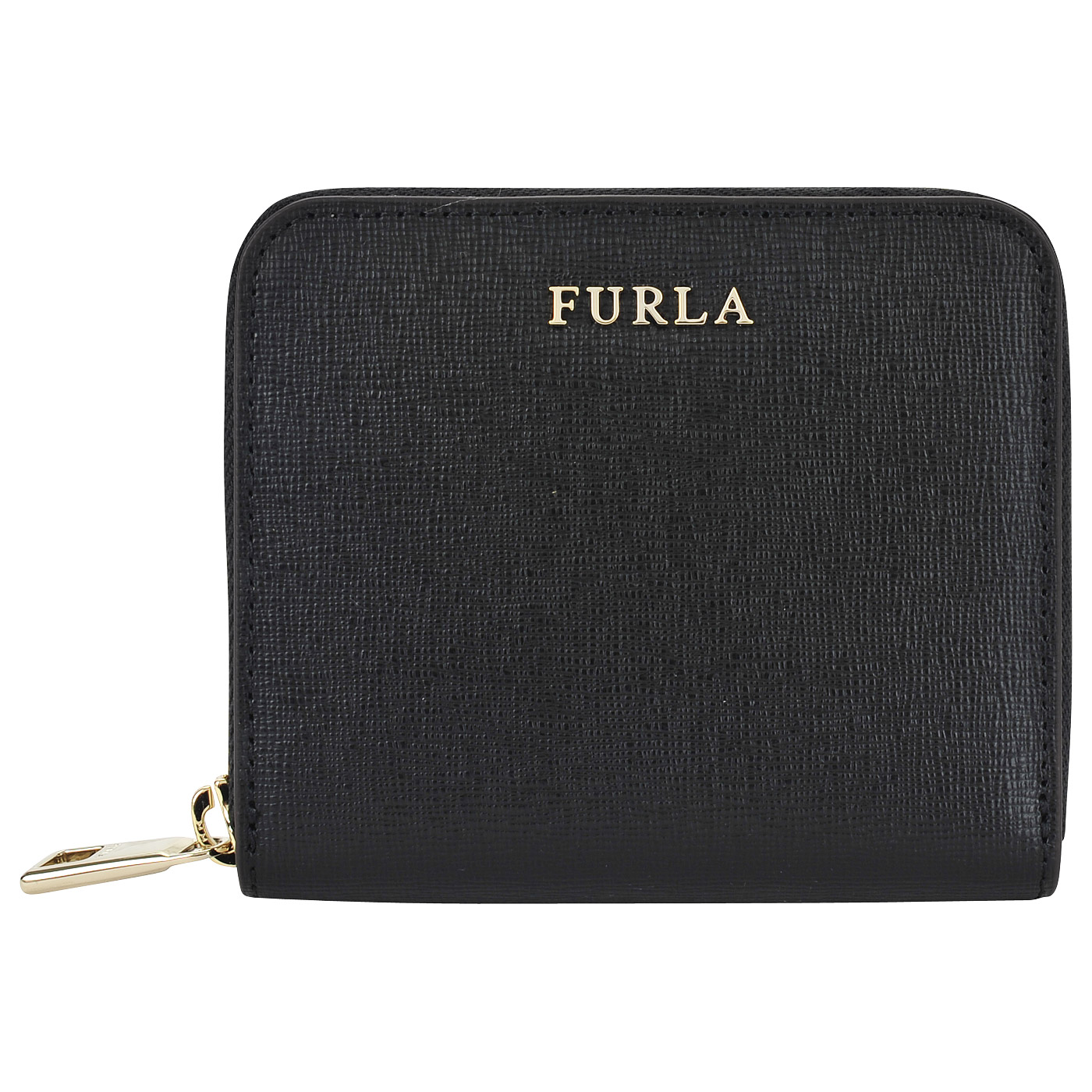 Furla Женское компактное портмоне из сафьяновой черной кожи