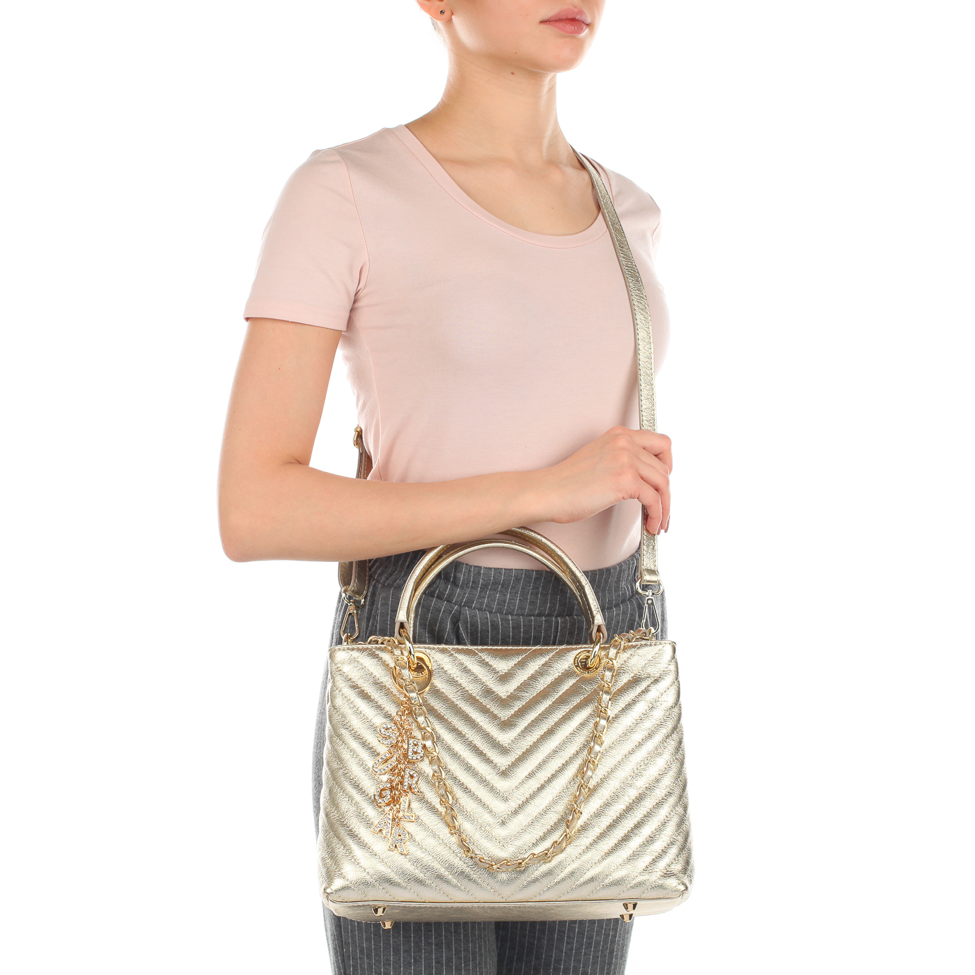 Женская стеганая сумочка из металлизированной кожи Sara Burglar Giola