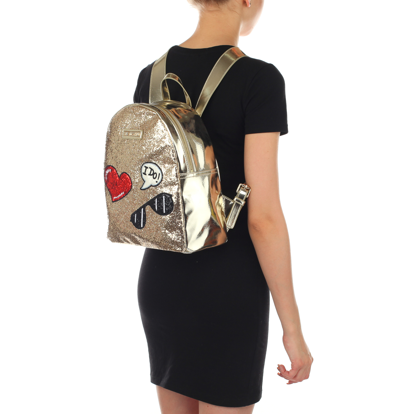 Женский рюкзак золотистого цвета Love Moschino Sparkling