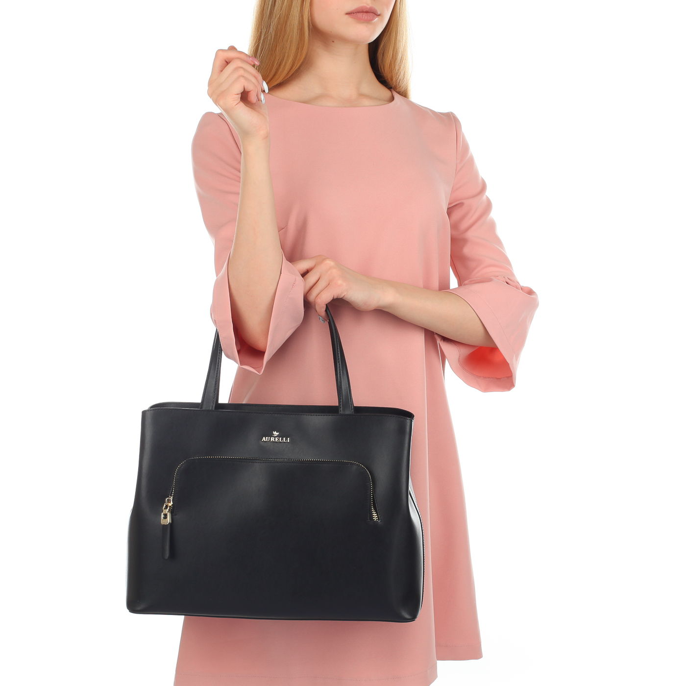 Вместительная кожаная сумка с двумя отделами Aurelli 